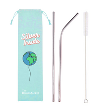 Load image into Gallery viewer, Reusable Stainless Steel Straw Set, Silver