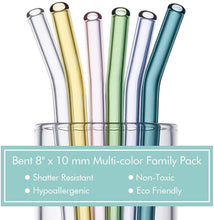 Load image into Gallery viewer, Bent Glass Drinking Straws, Family Pack (Set of 12 Multicolor Straws)
