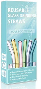 Bent Glass Drinking Straws, Family Pack (Set of 12 Multicolor Straws)