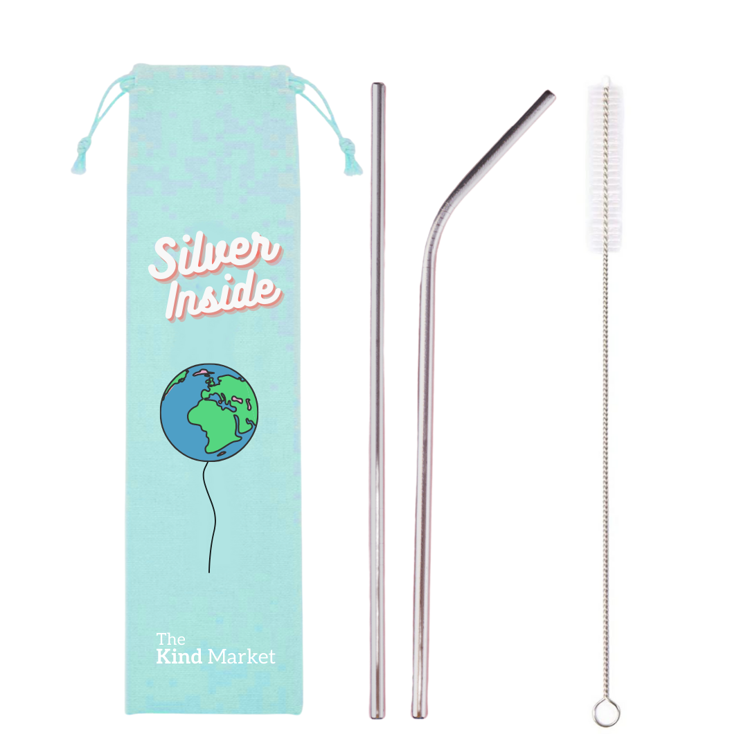 Reusable Stainless Steel Straw Set, Silver