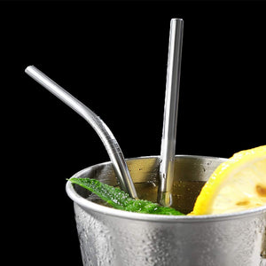 Reusable Stainless Steel Straw Set, Silver